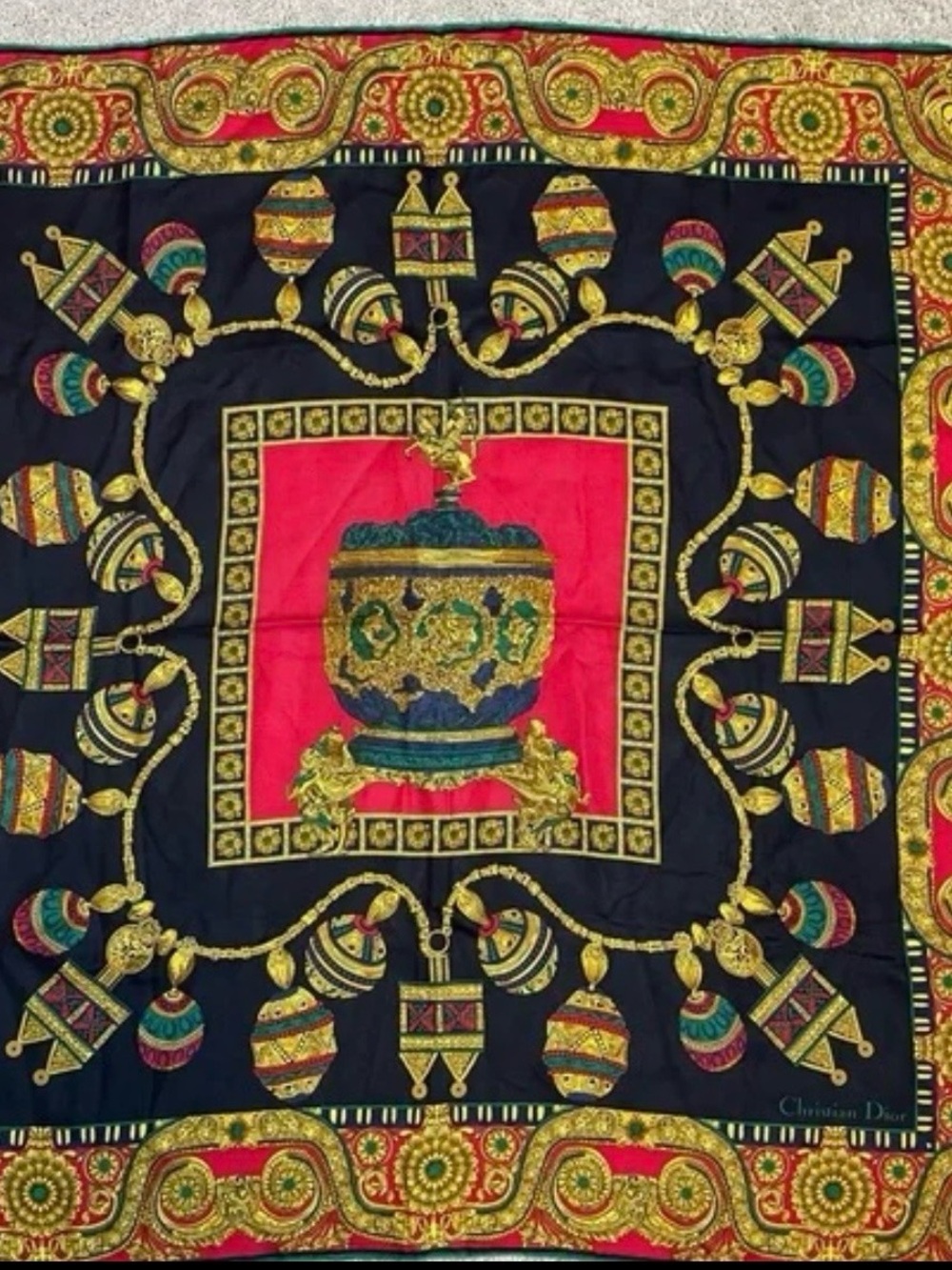Dior Silk Feel Decorative Scarf with Gold Motif